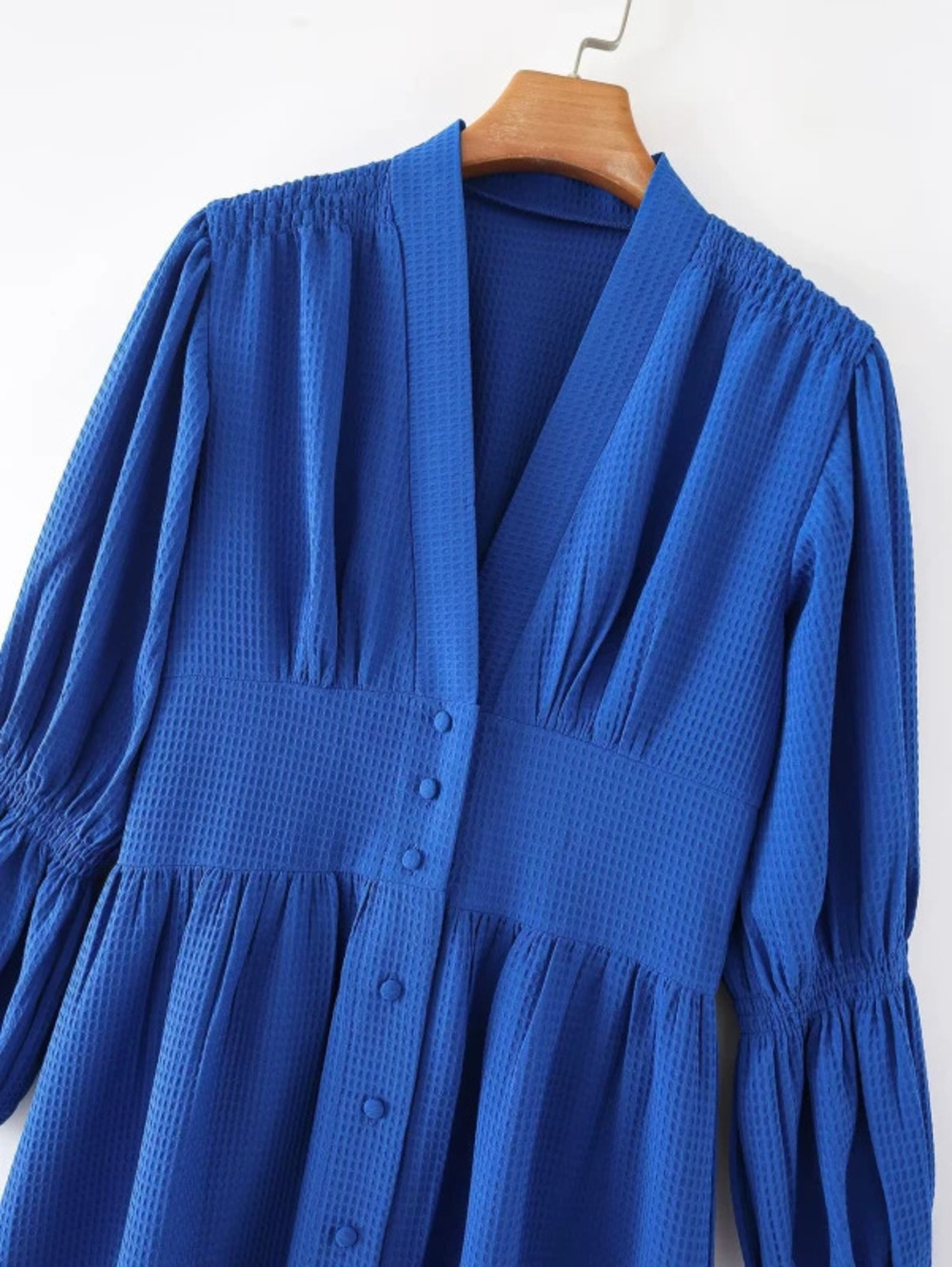 Spring Textured Long Lantern Sleeve Open Front Dress